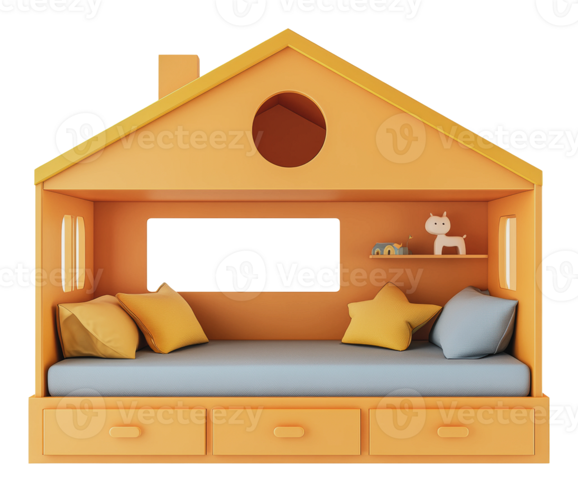 Modern orange kids' house bed png