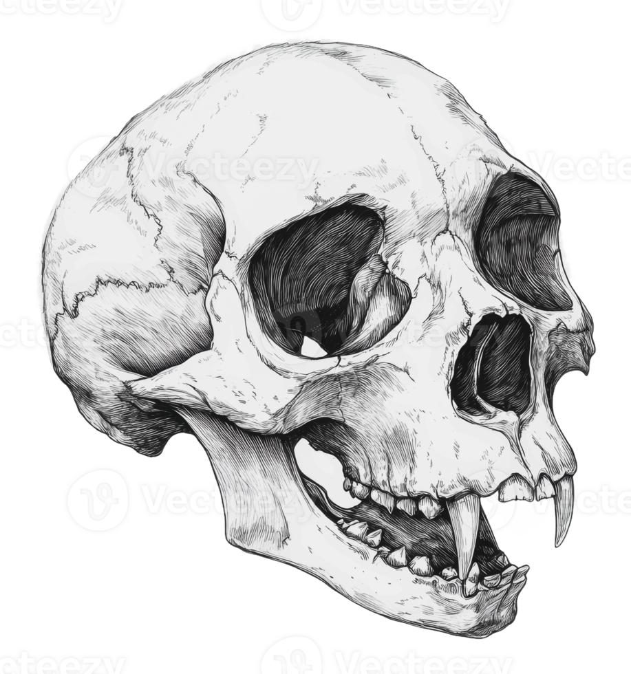 Detailed sketch of a primate skull in profile view png