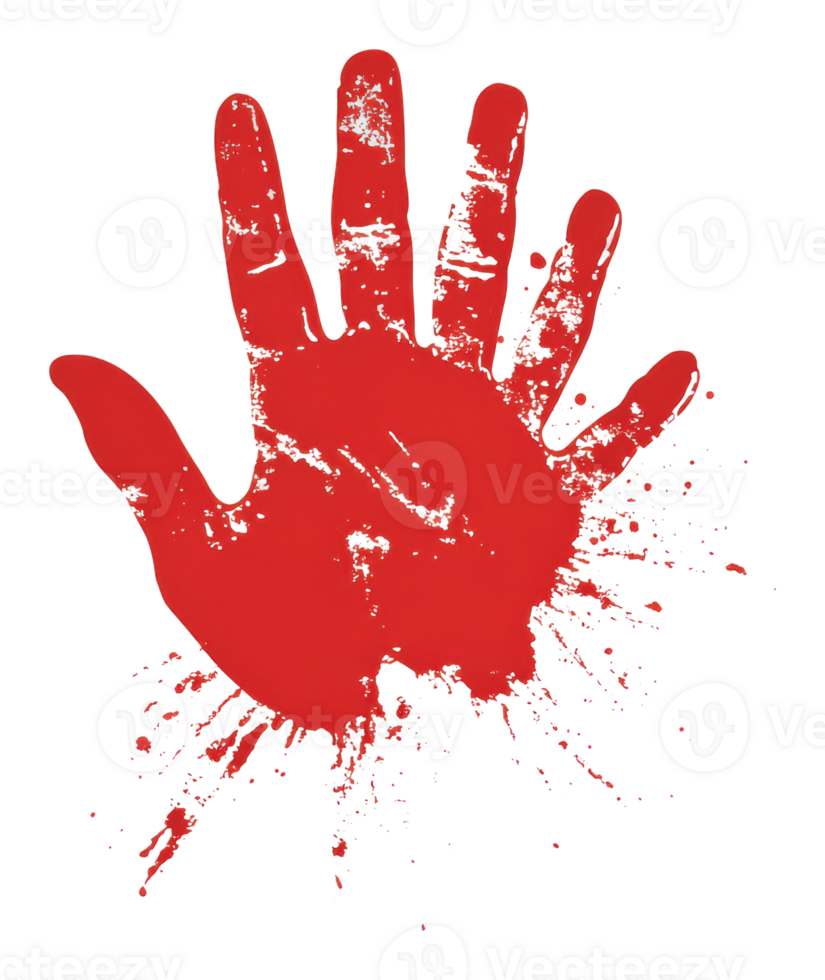 Red handprint with splatters on white png