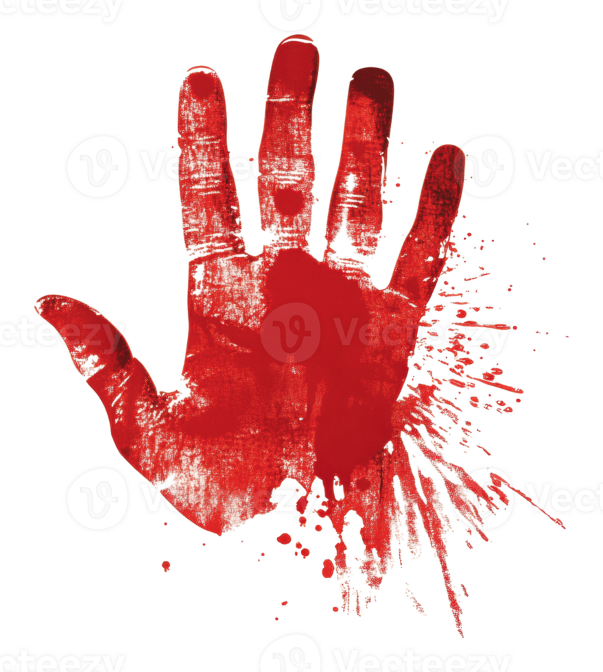 Red handprint with splatters on white png