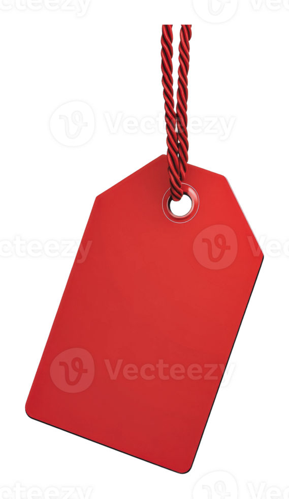 Bright red tag hanging on a twisted rope png