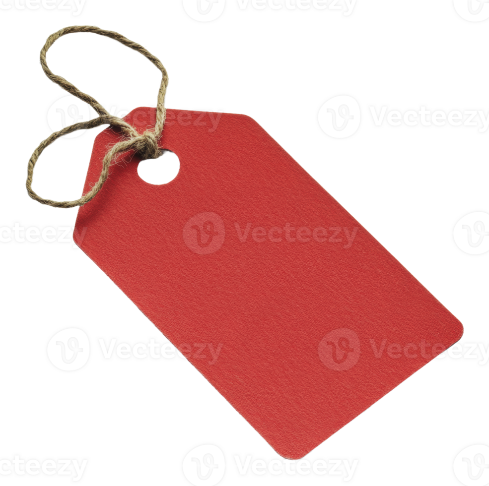 Bright red tag with string for labeling items png