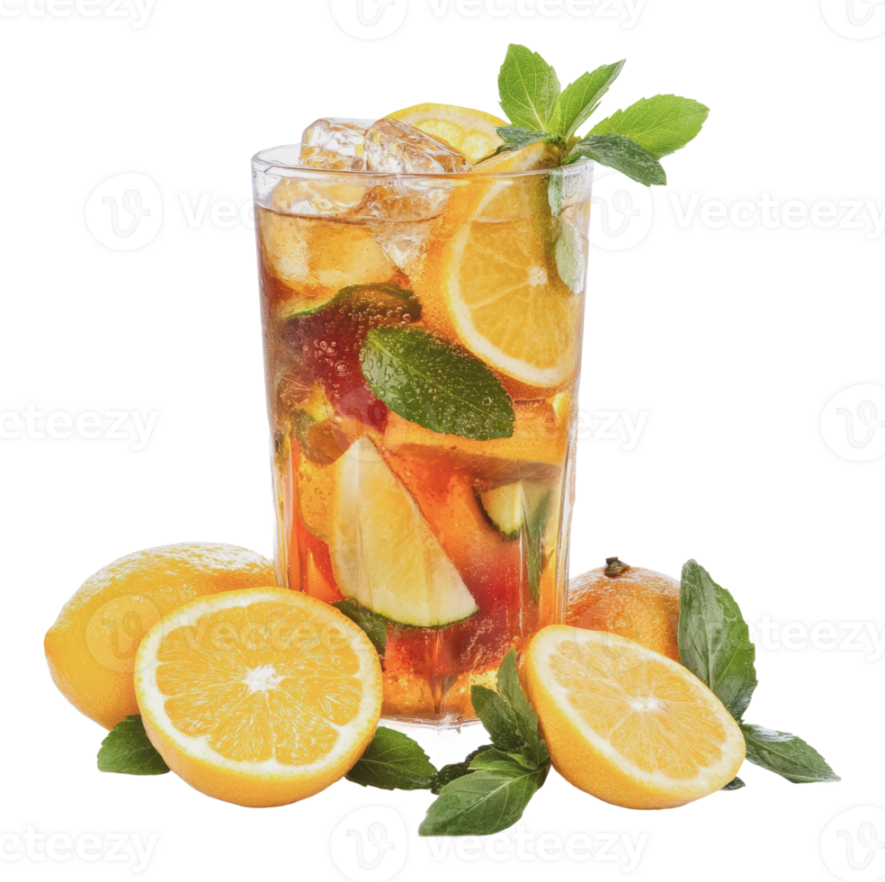 Refreshing citrus beverage with mint and ice cubes png