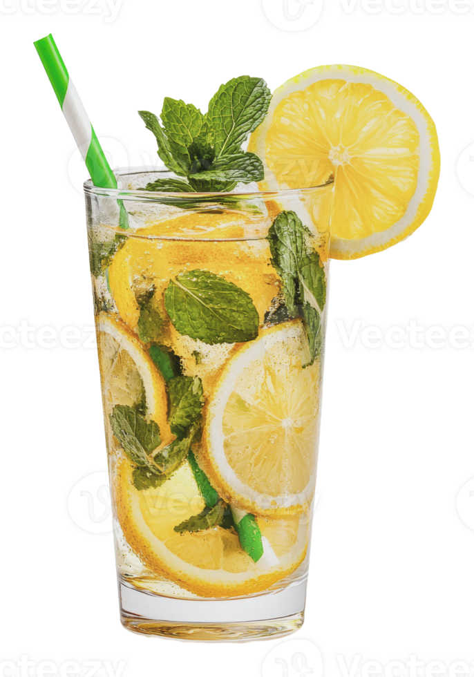 Refreshing lemonade with mint and lemon slices png