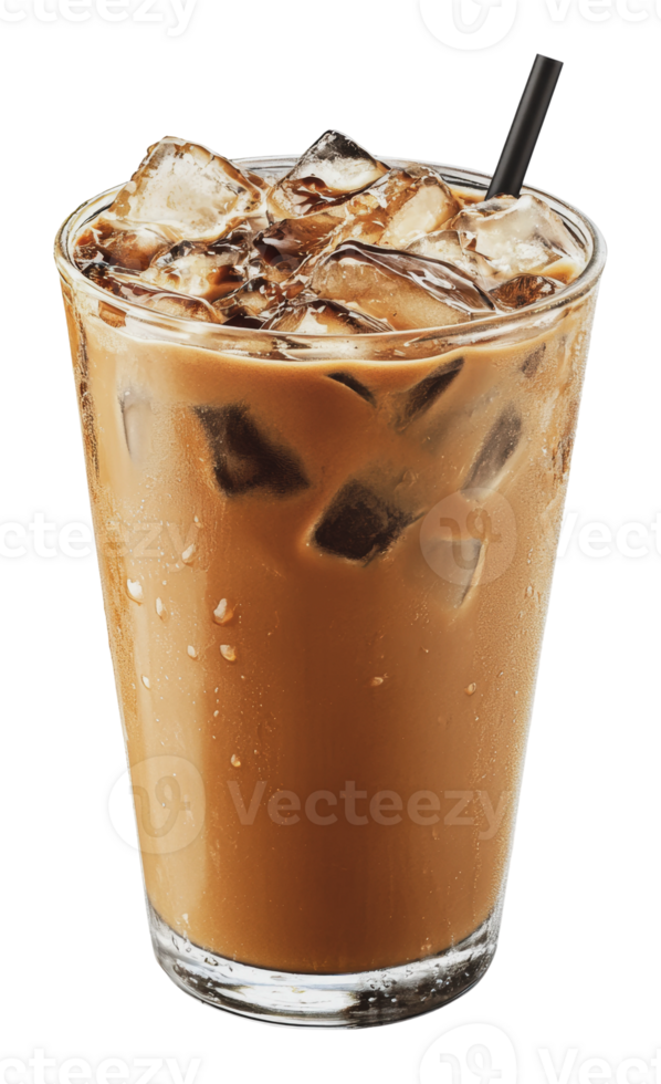Iced coffee in a clear glass with ice png