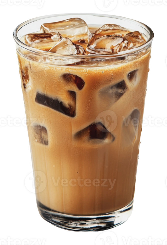 Iced coffee in a clear glass on table png