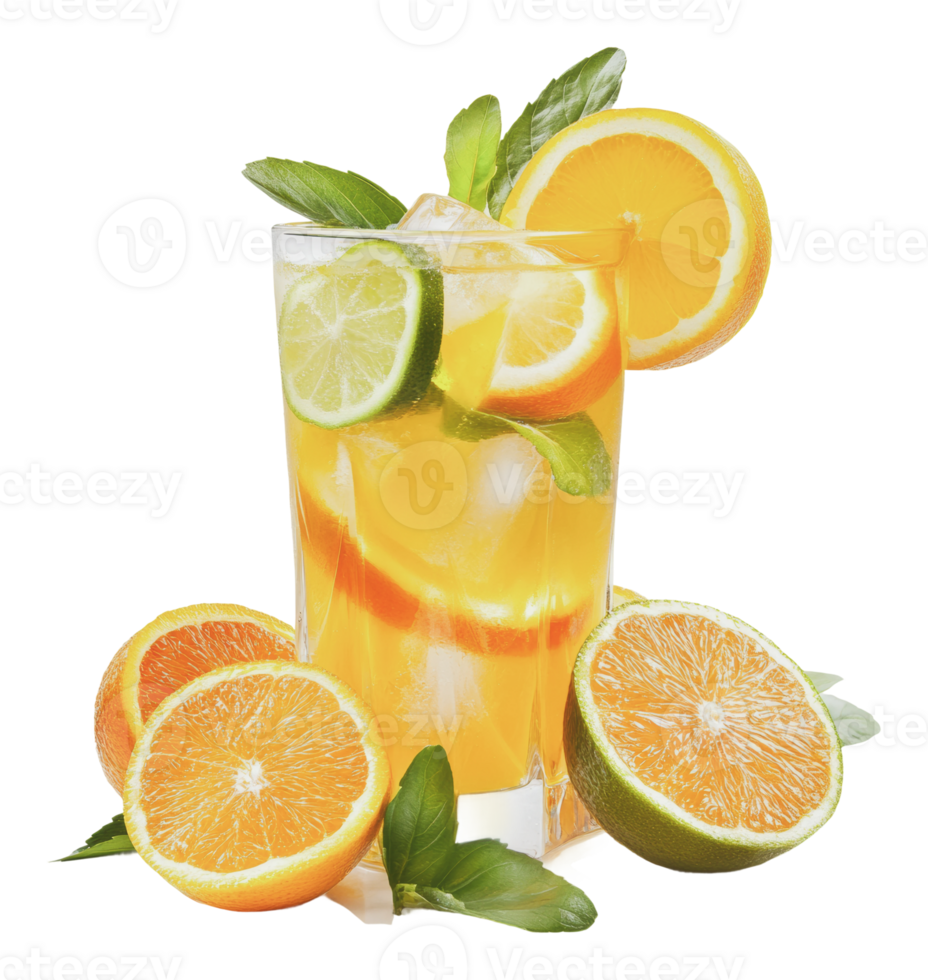 Refreshing citrus drink with mint and ice at home png