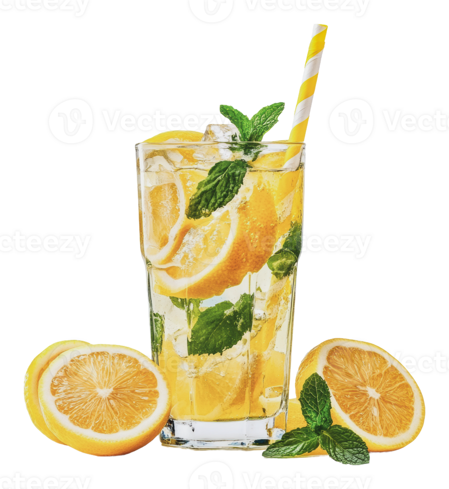 Refreshing lemon mint drink served in a tall glass png