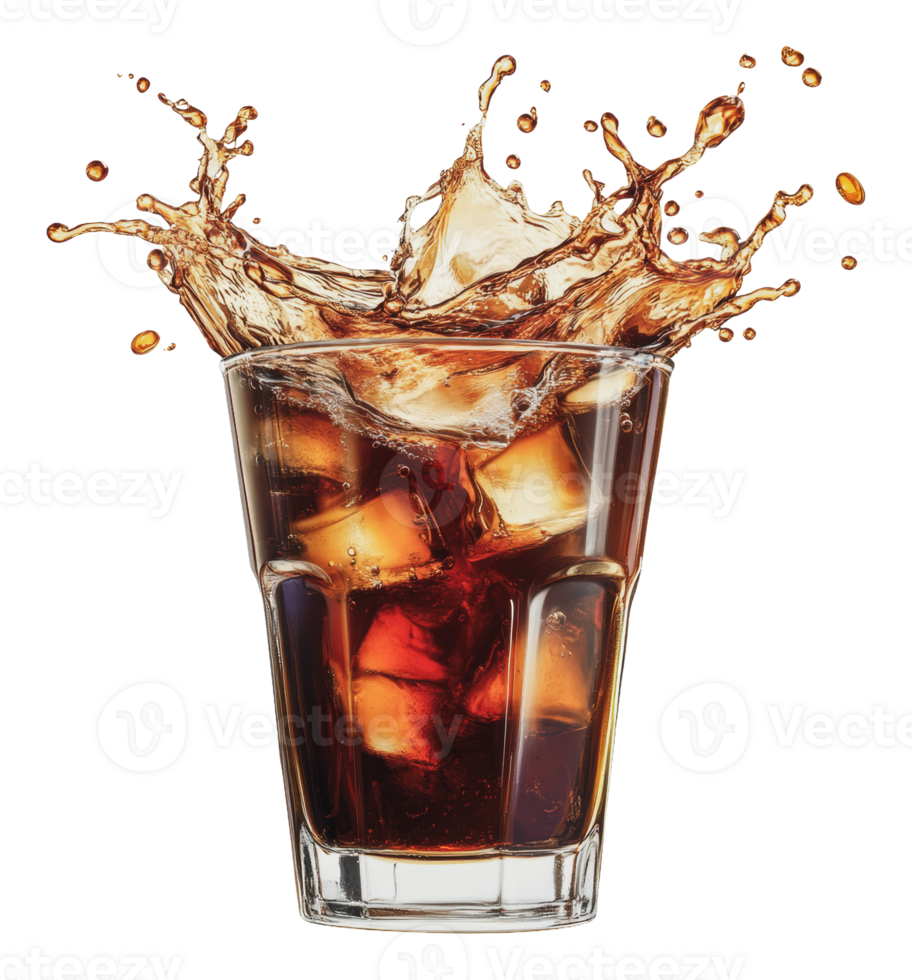 Refreshing drink with ice splashing in a glass png