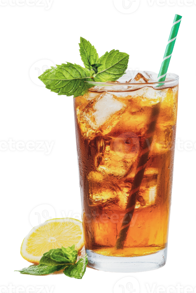 Refreshing iced tea with mint and lemon slice png