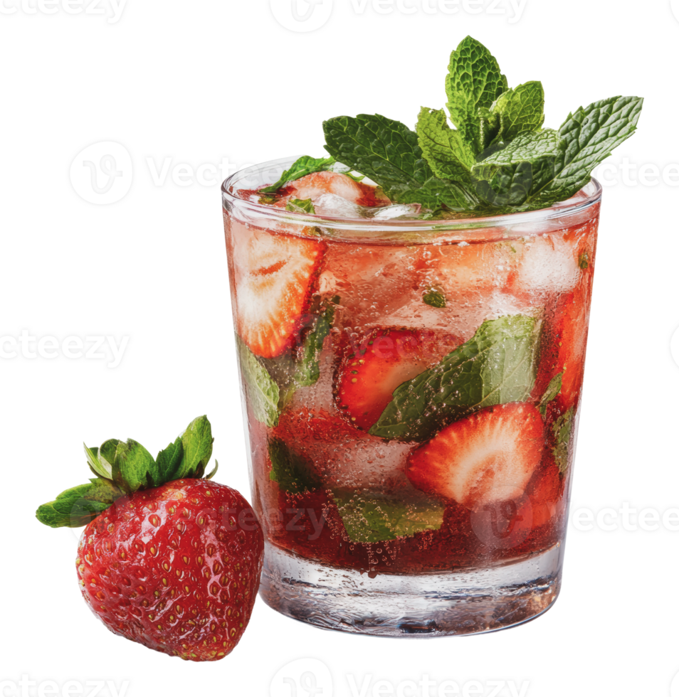 Minty strawberry mojito on display png