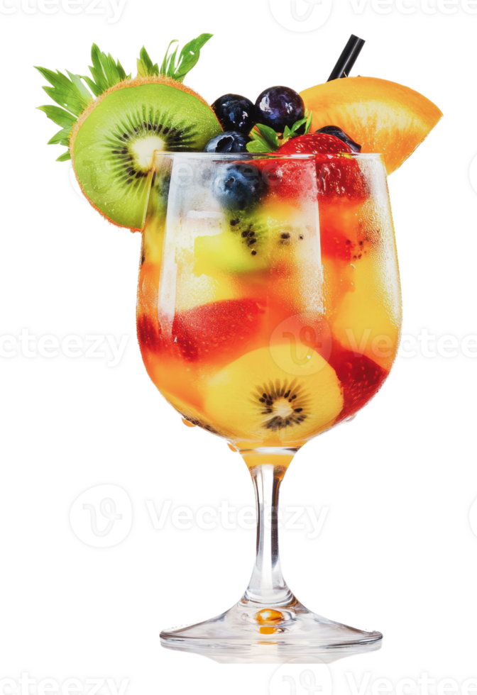 Refreshing fruit cocktail served in a clear glass png