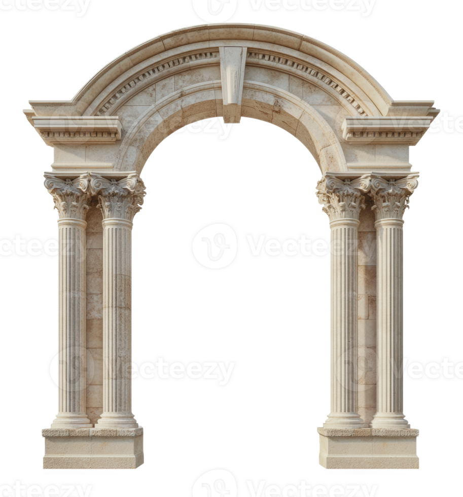 Elegant stone archway with columns at sunset png