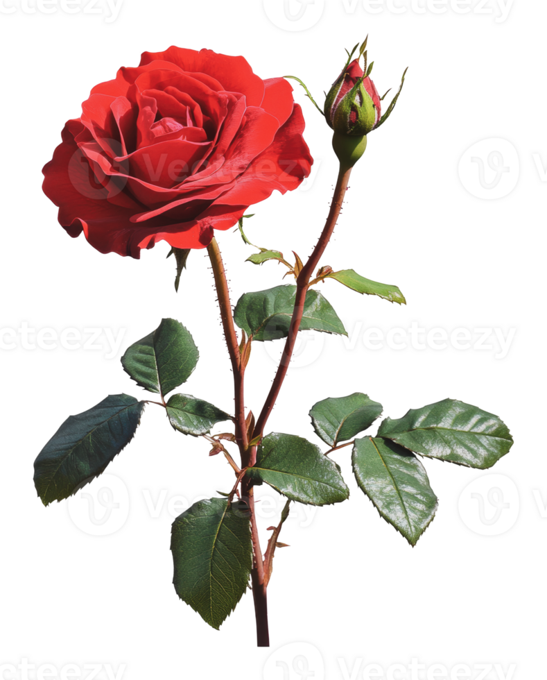 Beautiful red rose with a budding flower in spring png