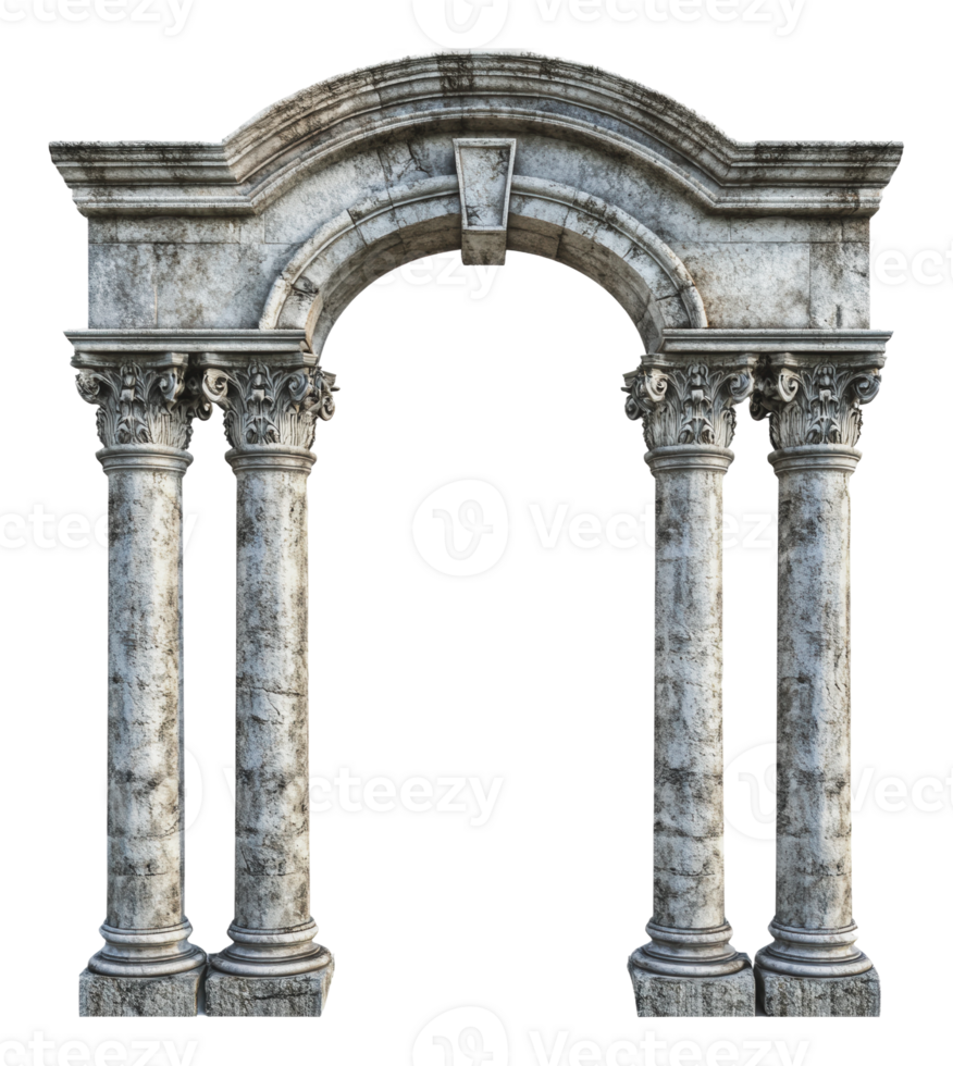 Stone archway with columns in classic design style png
