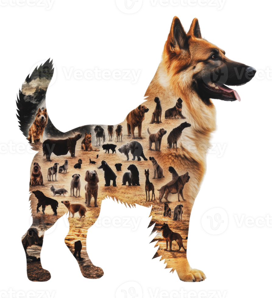 Dog with multiple silhouettes art png