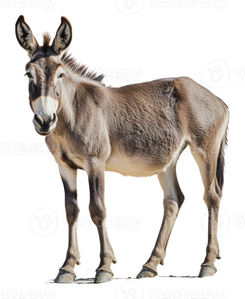 Young donkey standing calmly in a bright setting png