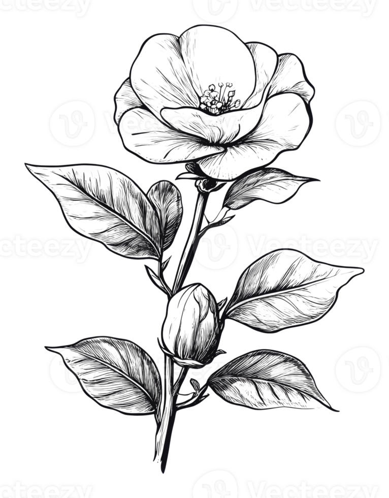 Detailed elegant flower sketch png