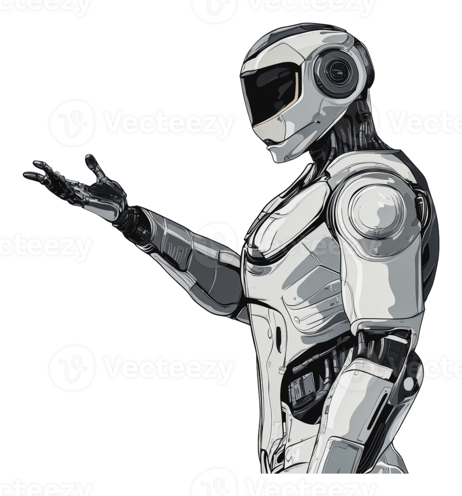Futuristic robot gesturing with one hand png