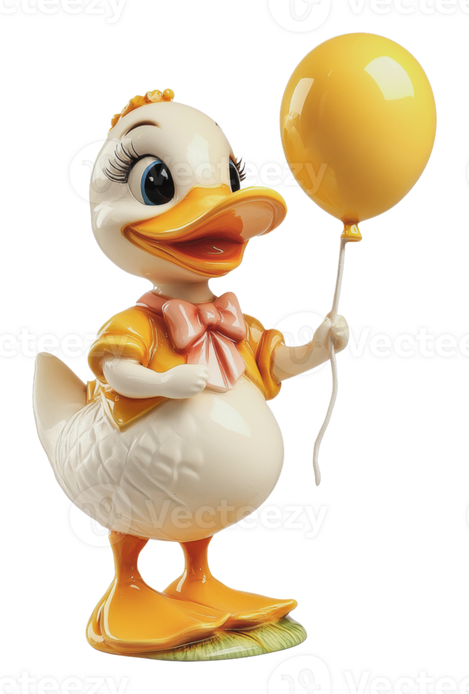 Cheerful duck holding a yellow balloon in a park png
