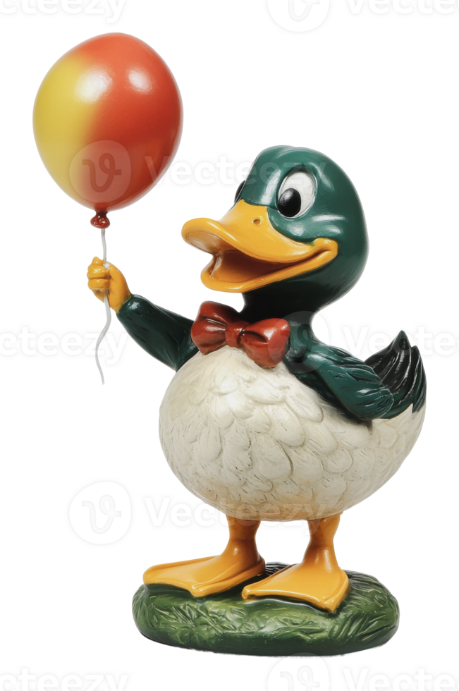 Cheerful duck holding a balloon in a playful pose png