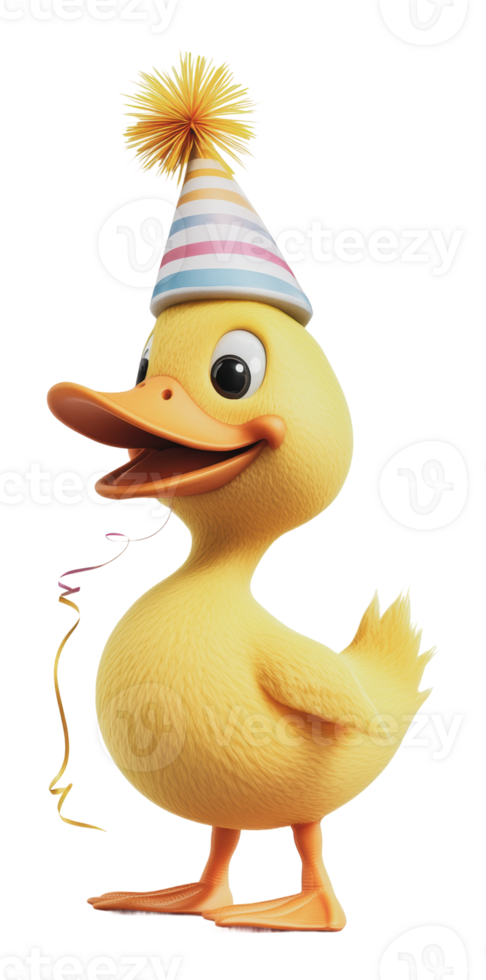 Joyful yellow duck in a party hat png