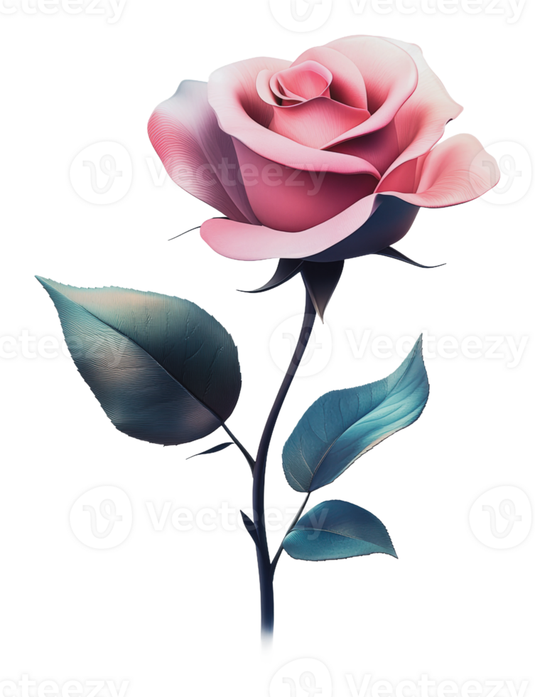 Beautiful pink rose with elegant leaves at sunset png