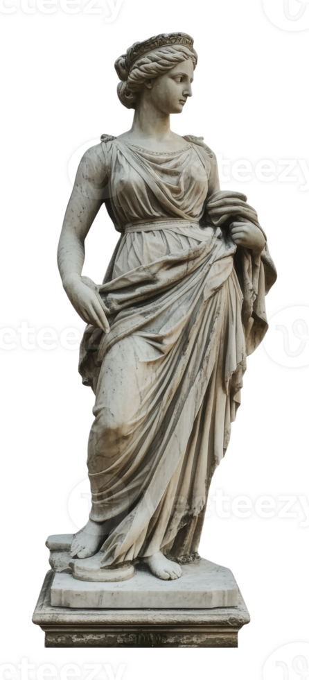 Ancient marble statue of a woman in flowing robes png