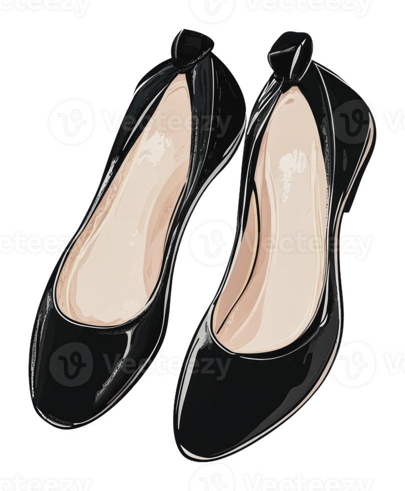 Stylish black flats with bow detail on display png