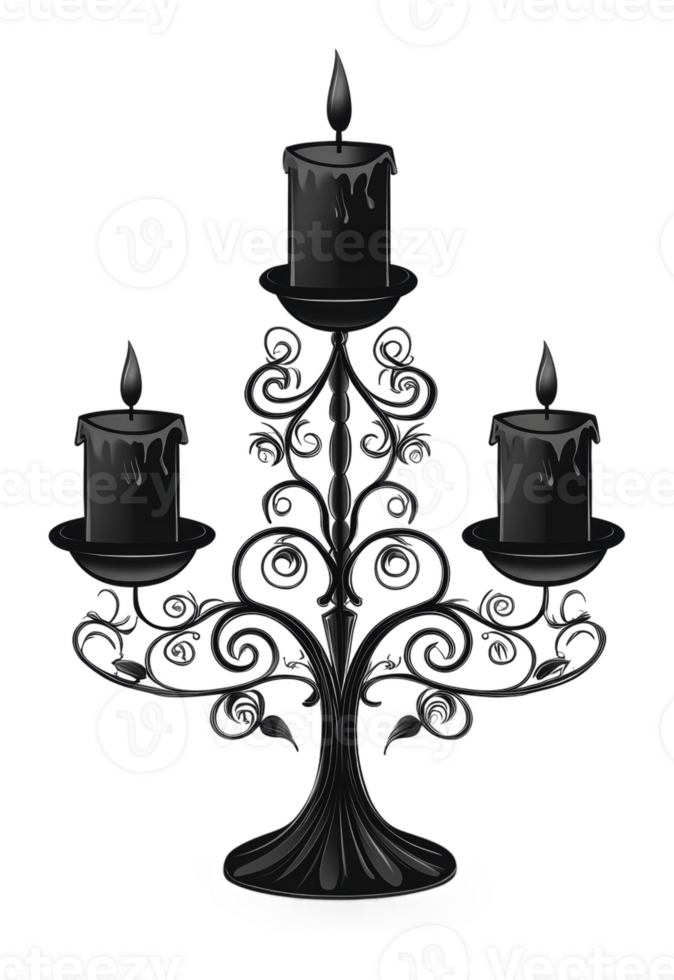 Elegant black candle holder with 3 candles png
