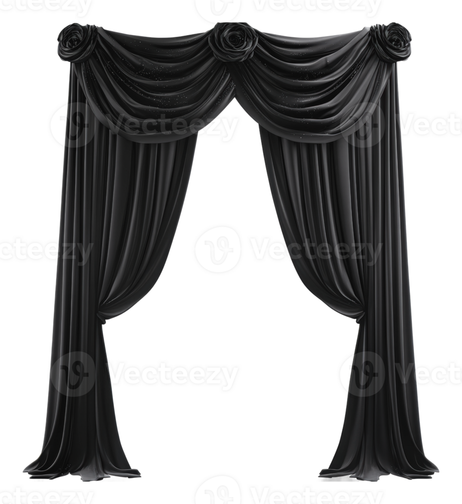 Elegant black drapes with floral accents png