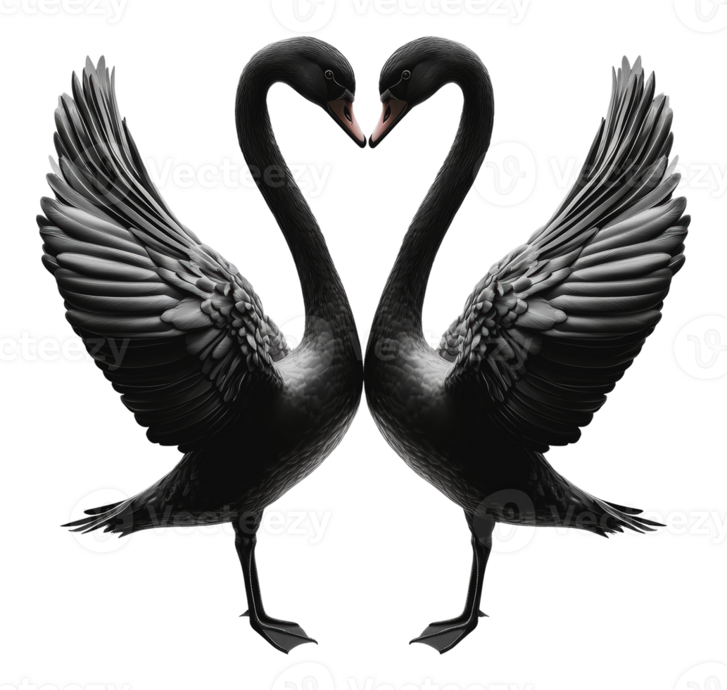Black swans creating a heart shape png