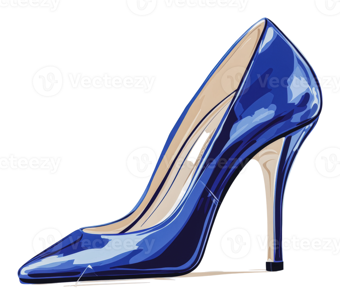 Elegant blue high heel shoe with a shiny finish png