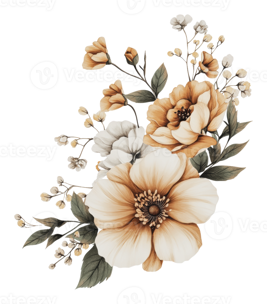 Gold and white floral arrangement png
