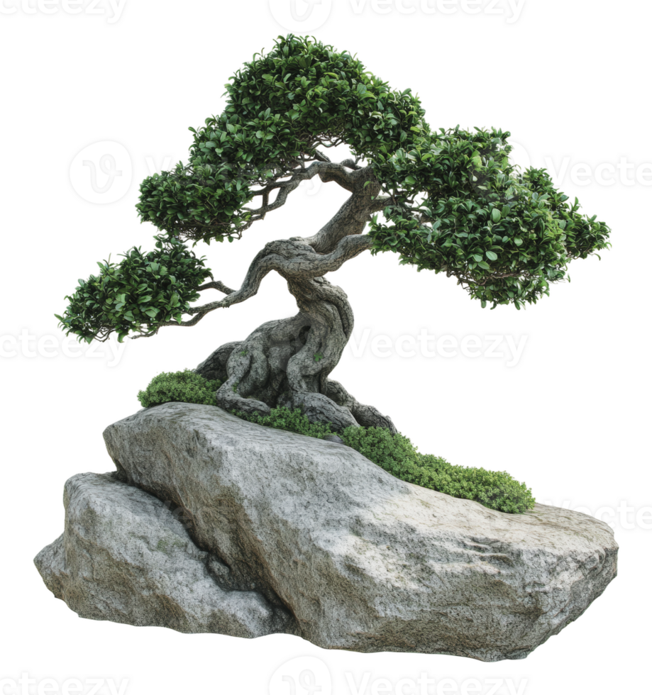Bonsai on a natural rock display png