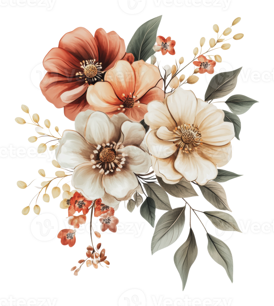 Vibrant floral arrangement with leaves png