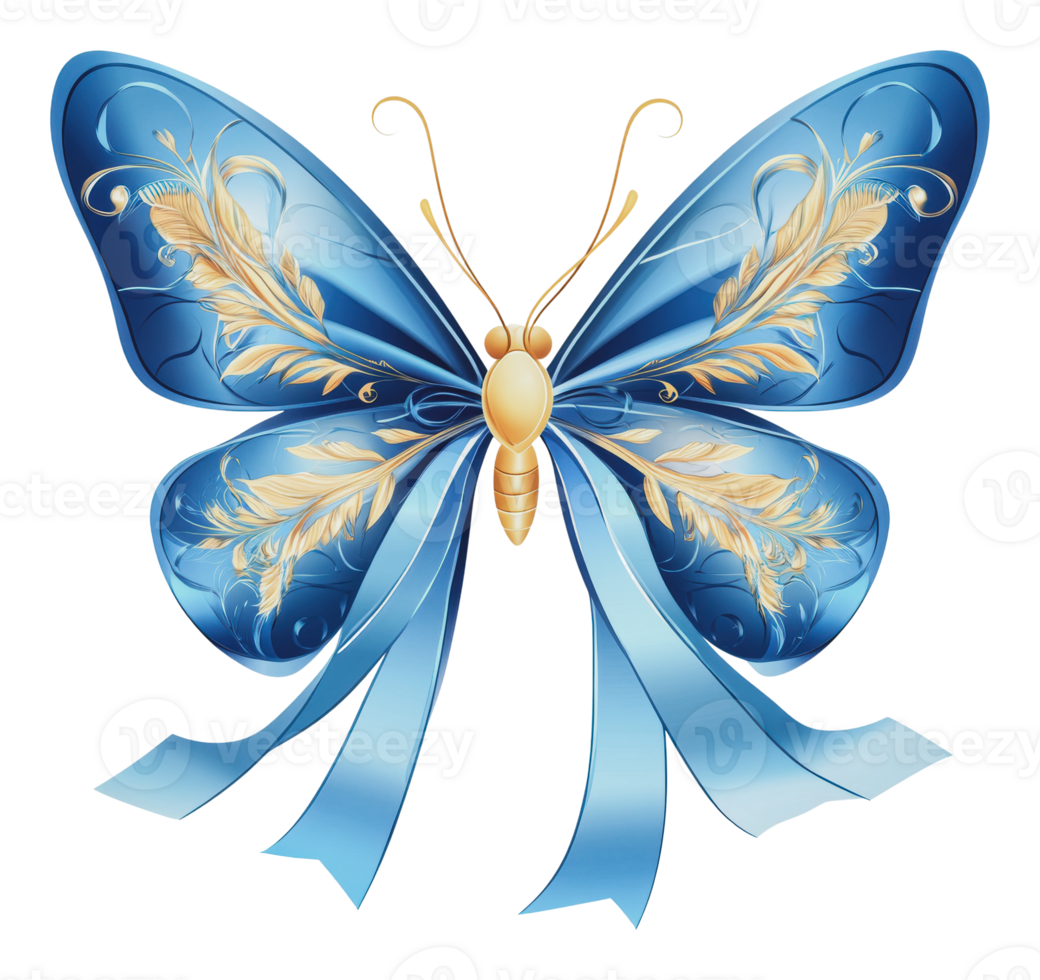 Ornate blue butterfly with ribbon png