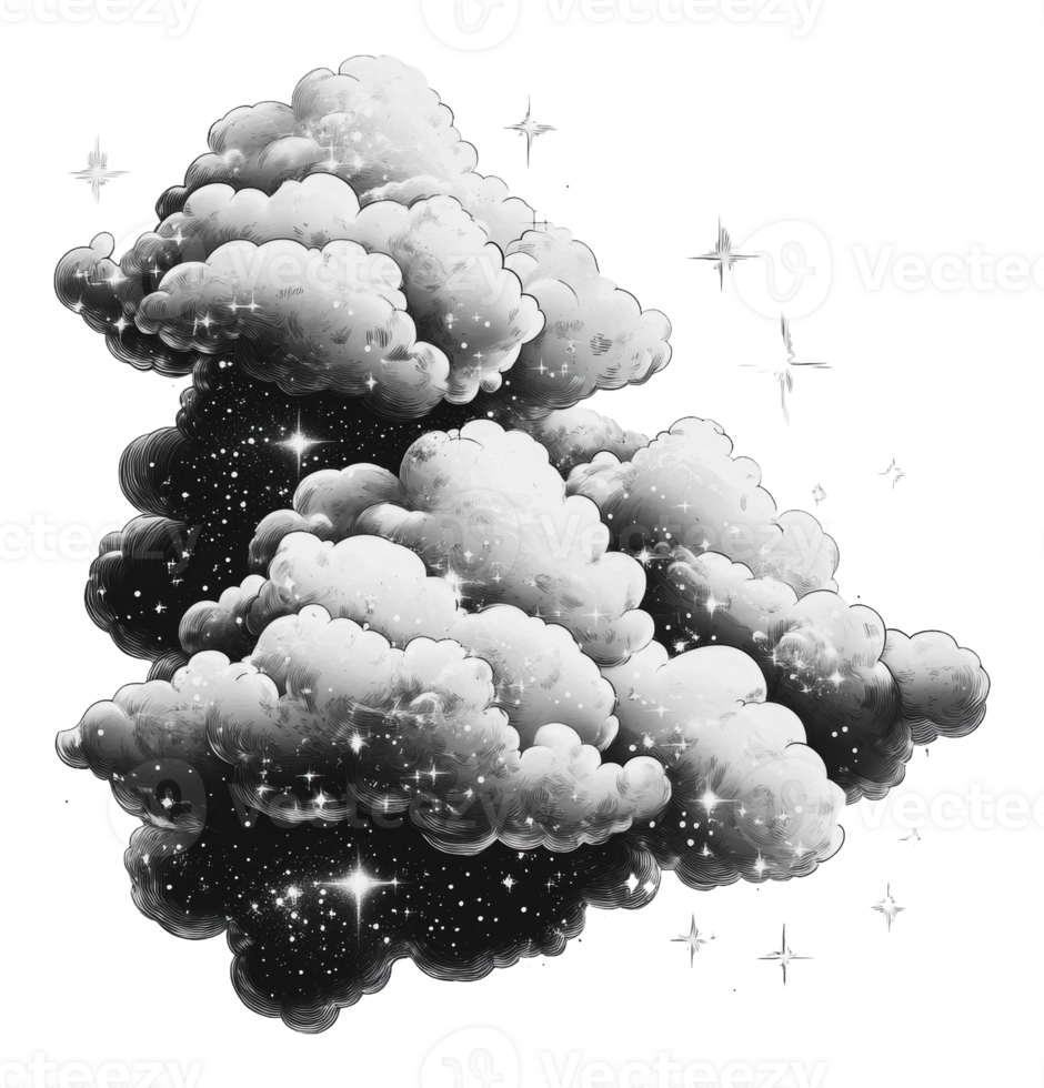 Dark clouds with shimmering stars in night sky png