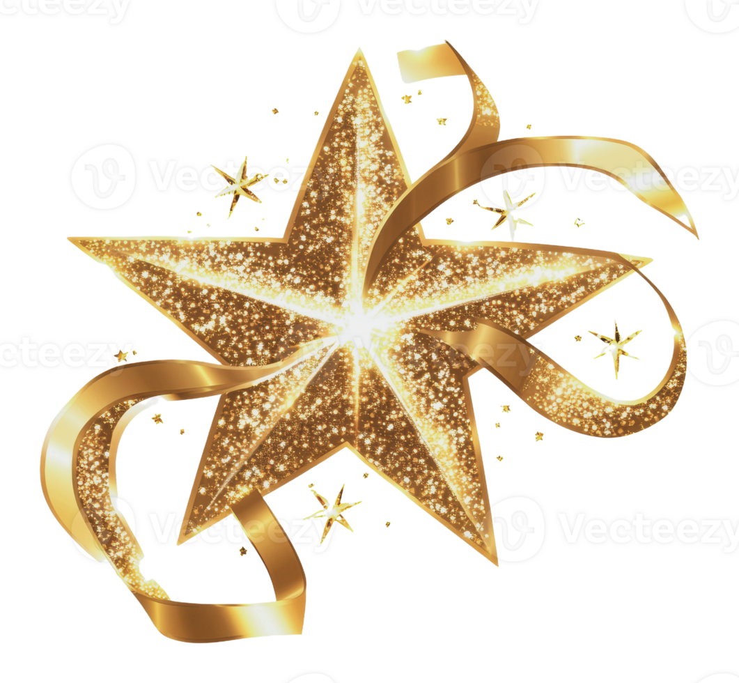 Gold star with shimmering ribbons png