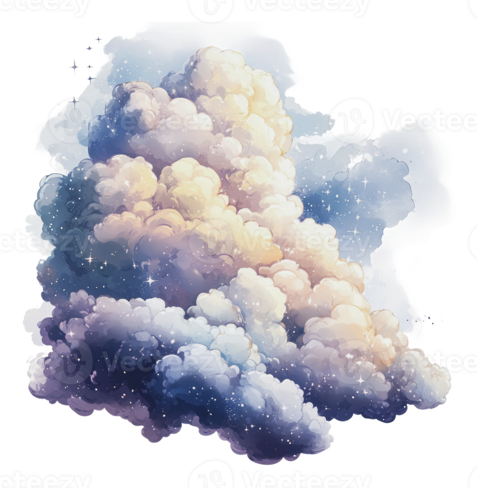 Pastel clouds and sparkling stars png