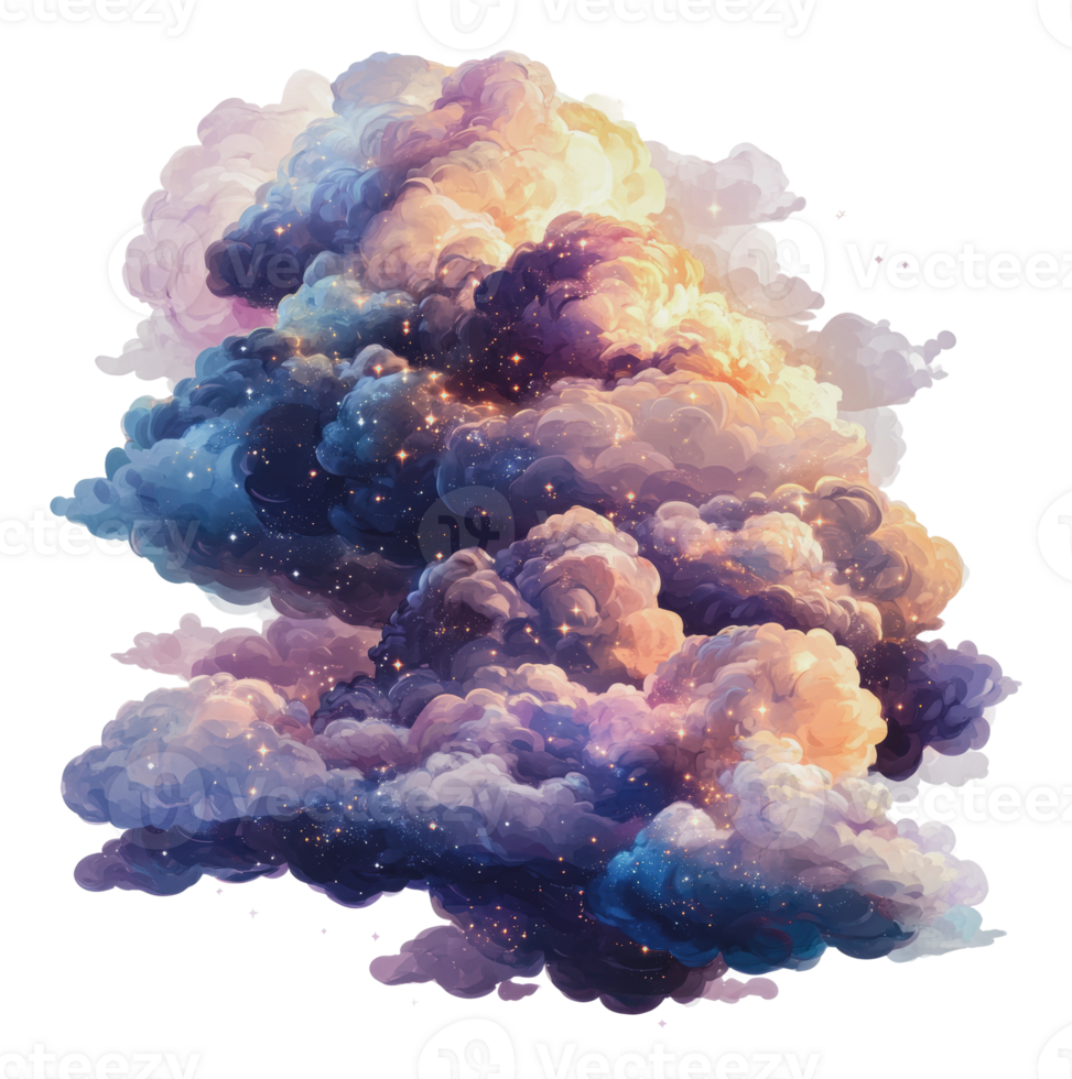 Colorful twilight clouds with sparkling stars png