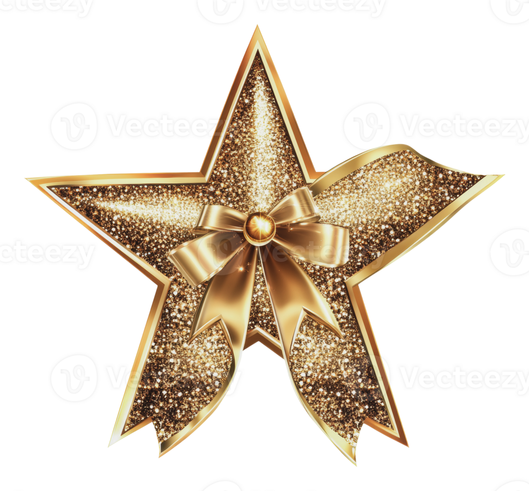 Golden star with bow for decorations png
