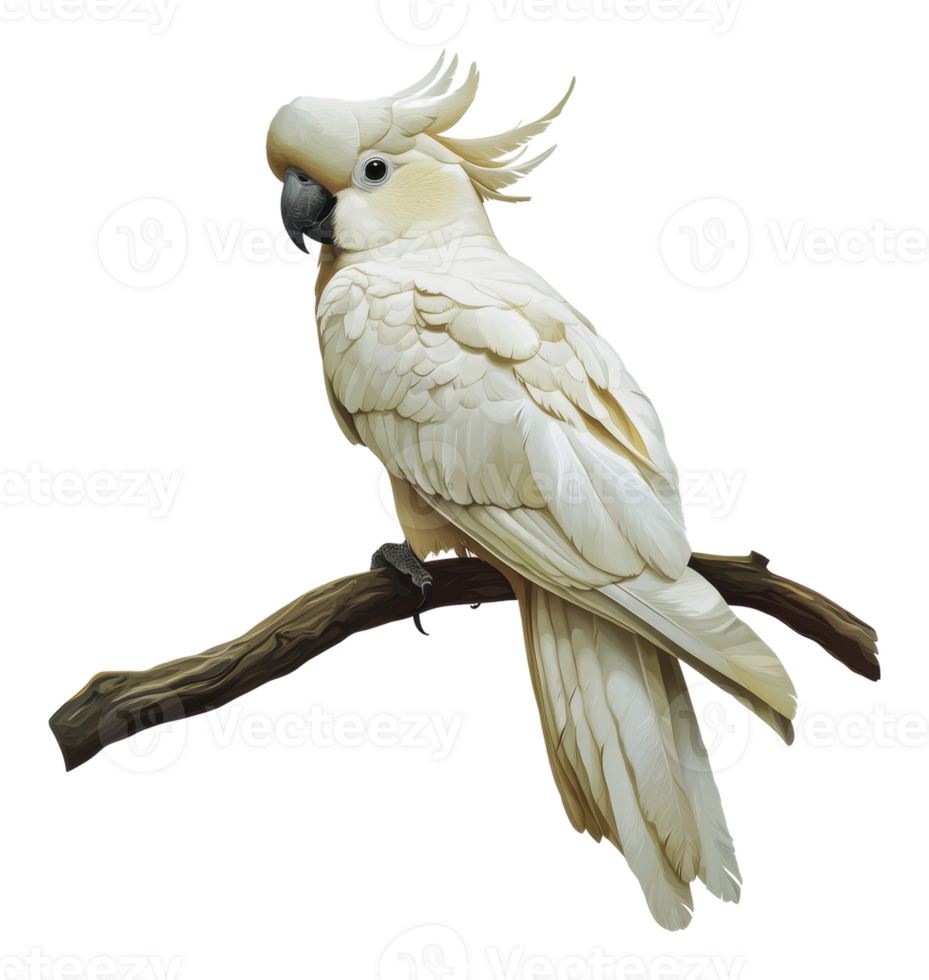 Beautiful white cockatoo perched on a branch png