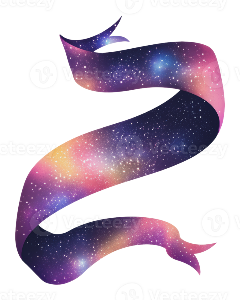 Vibrant cosmic ribbon with stars png