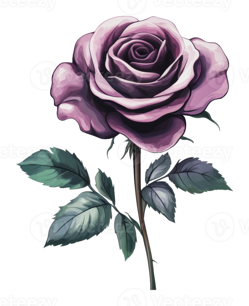 Beautiful purple rose with green leaves in bloom png