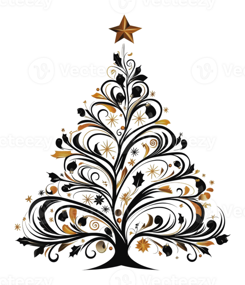 Elegant black and gold Christmas tree decor png