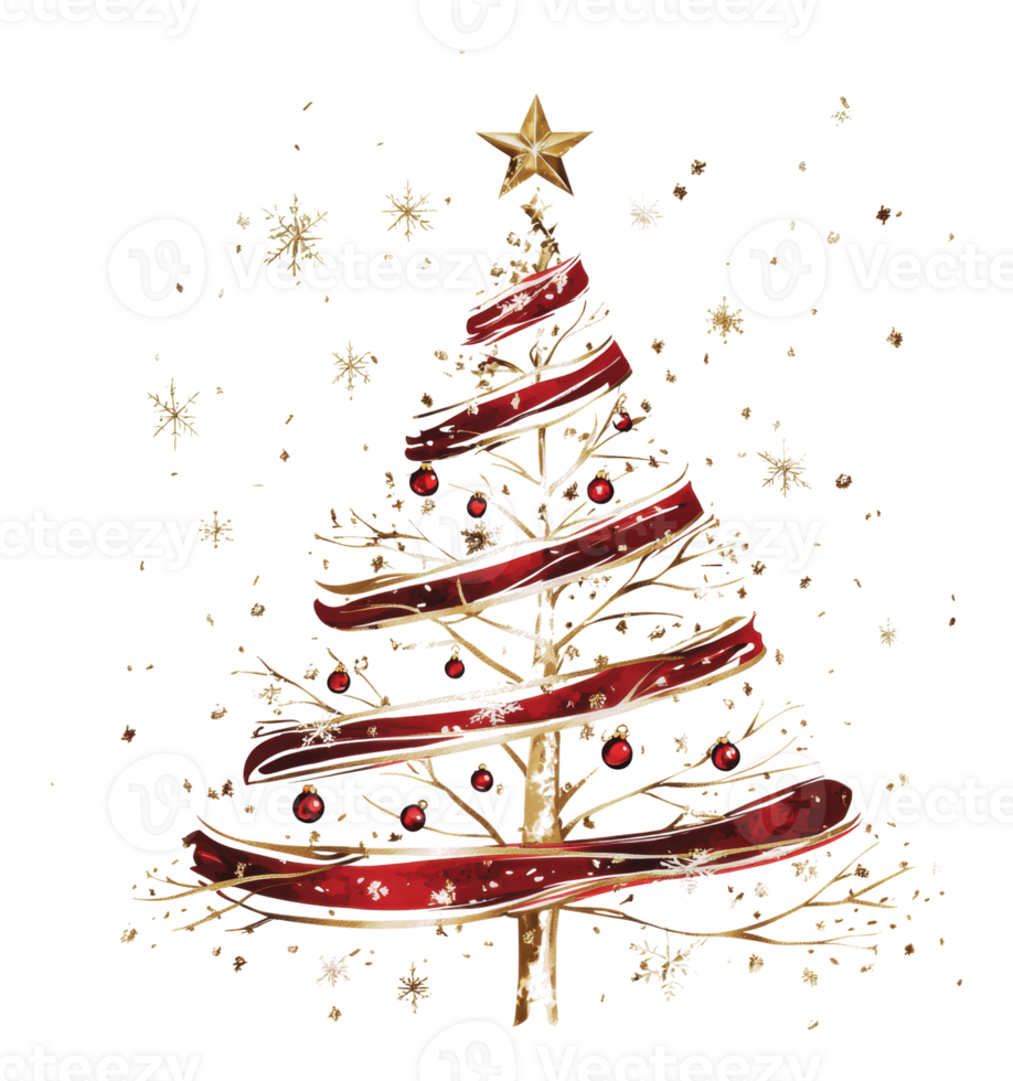 Golden Christmas tree with red decor png