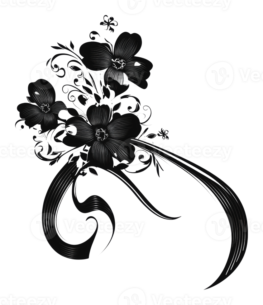 Floral design with ribbons and swirls png