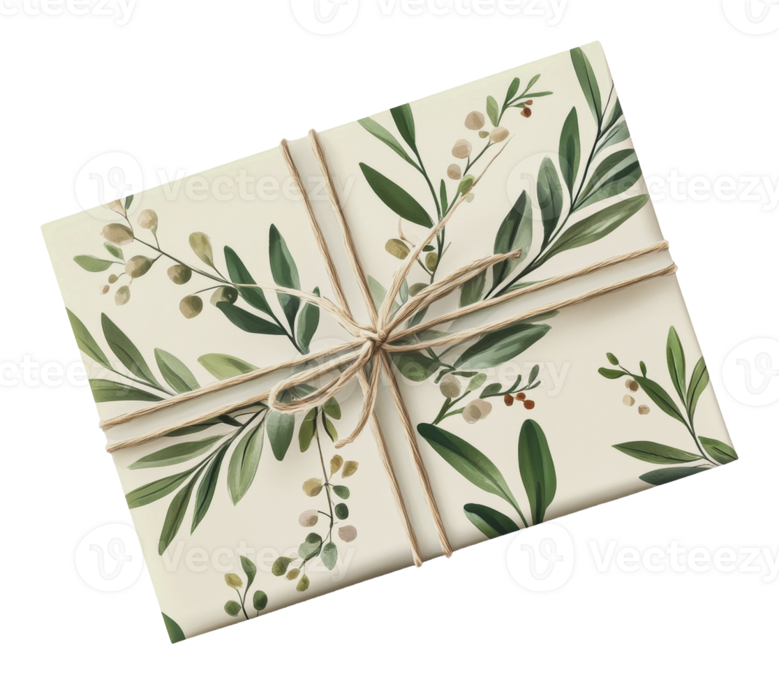 Floral-wrapped gift with twine png