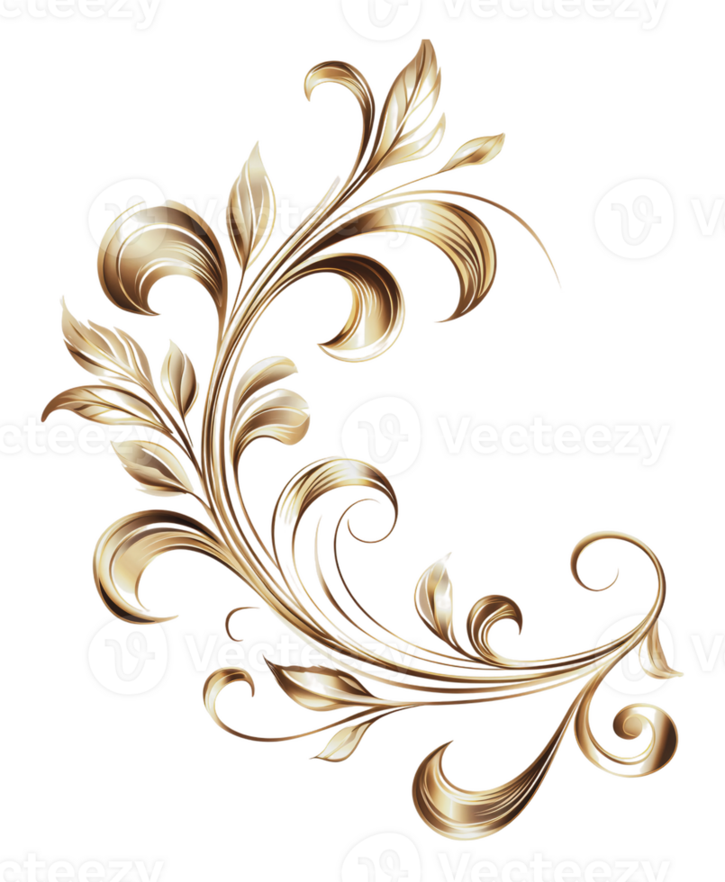 Gold floral design on white png
